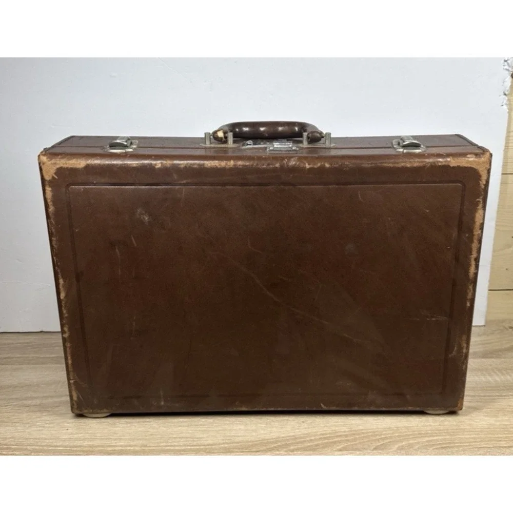 Vintage Brown Top Grain Cowhide Suitcase Corbin Sesamee Lock 18x11 READ